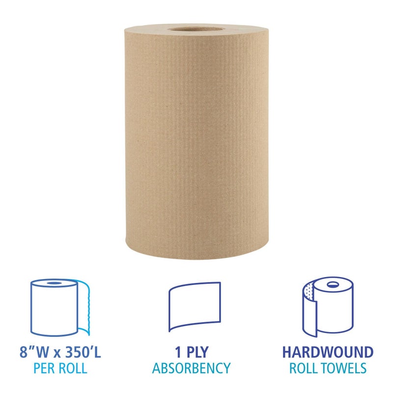 Boardwalk 6252 Hardwound Paper Towels, 8" x 350ft, 1-Ply Natural (Case of 12 Rolls) - Image 2